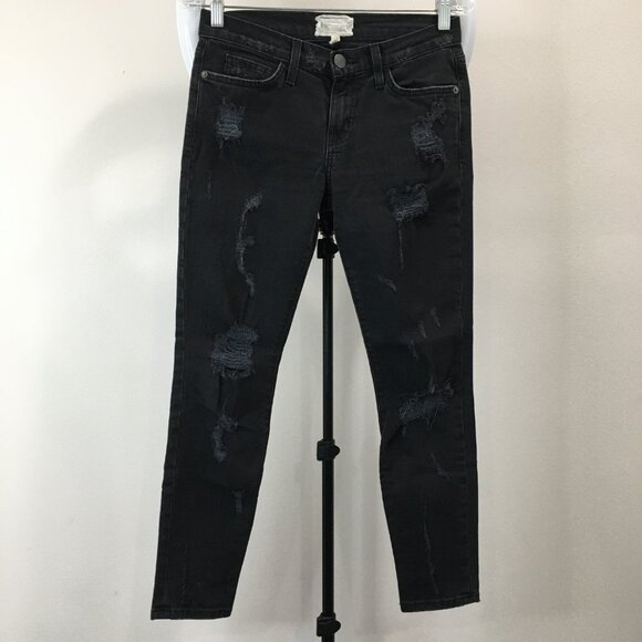 CURRENT ELLIOTT The Stiletto Black Shredded Distressed Ankle/Crop 5 Pocket Jeans - Picture 5 of 13